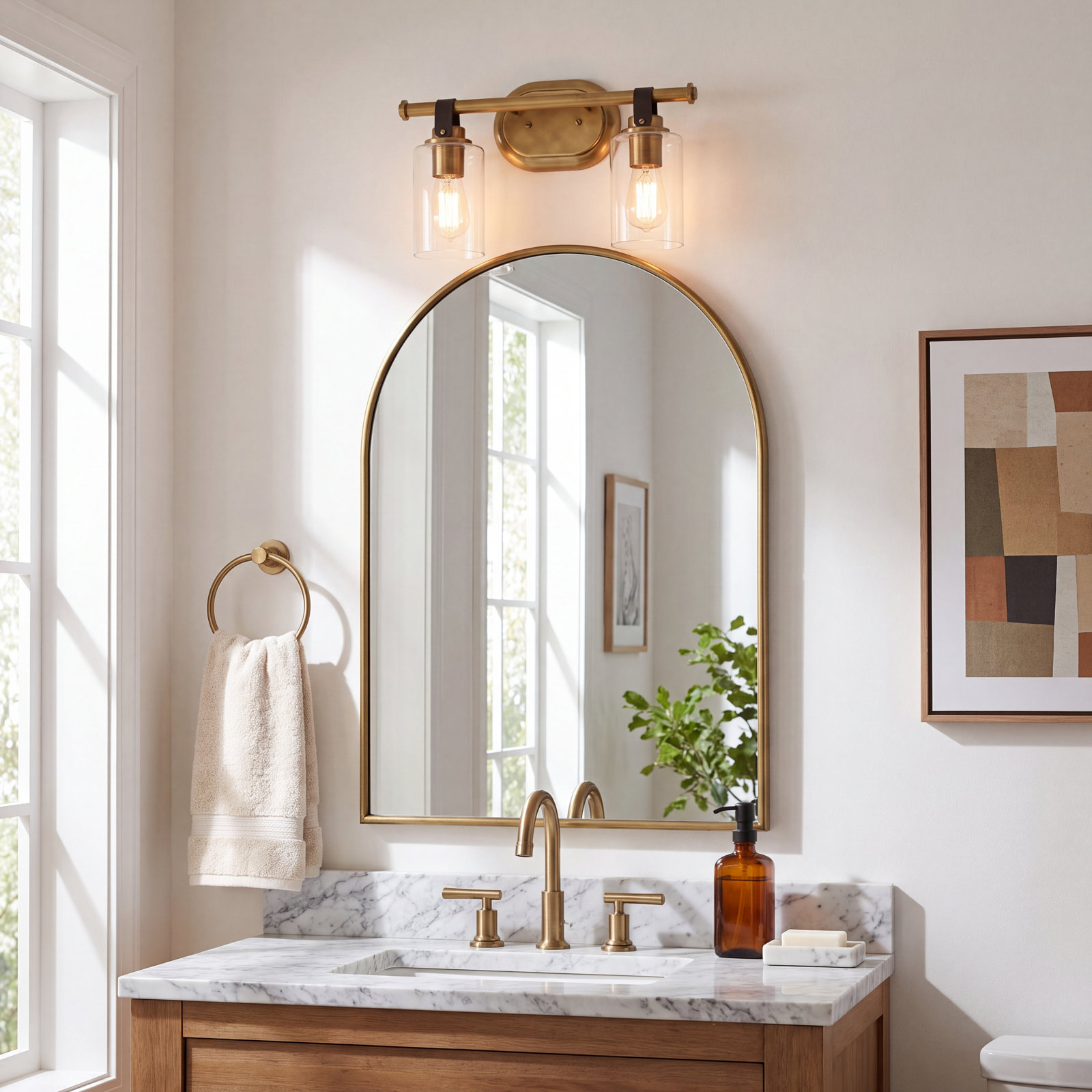 April 2 Light Transparent Dimmable Vanity Light, Heritage Brass