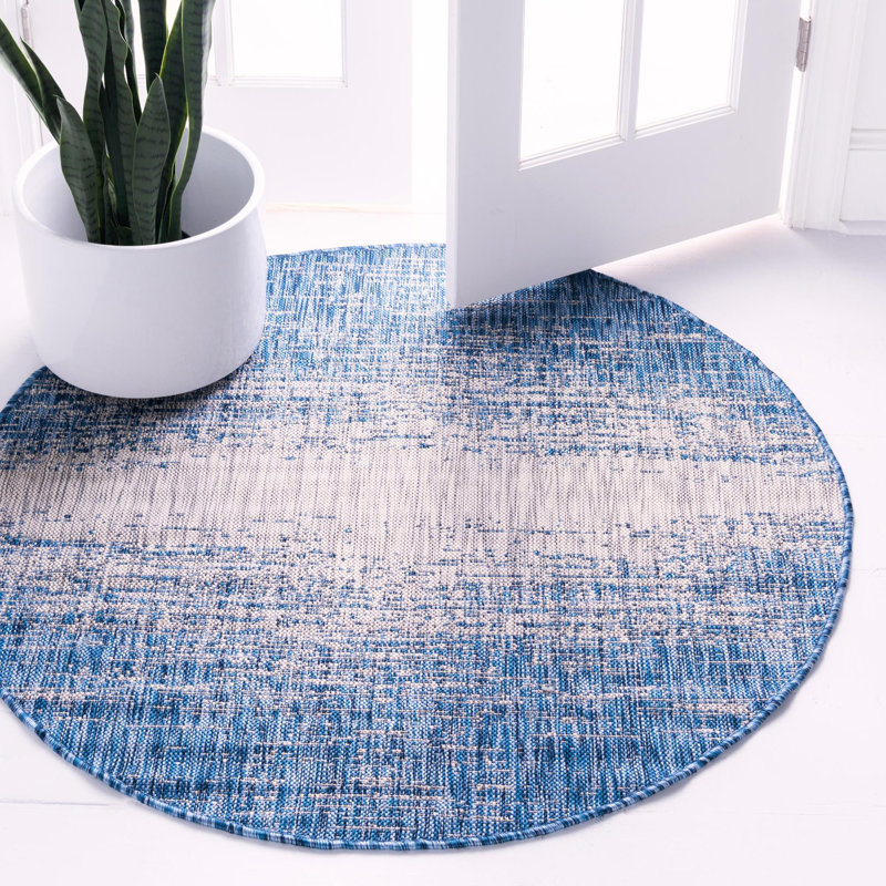 Tapis intérieur / extérieur bleu abstrait Datto, Rond 13 pi, Turquoise