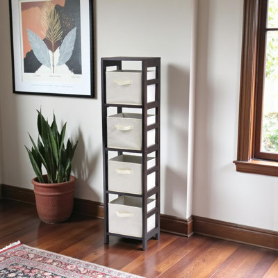 Cleante 4-Section Tall Shelving Unit in Espresso/Beige Finish, 54.57" H X 13.19" W X 11.12" D