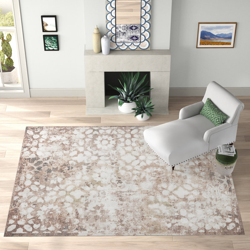 Brandt Floral Area Rug, Rectangle 9' x 12'2", Brown/Cream