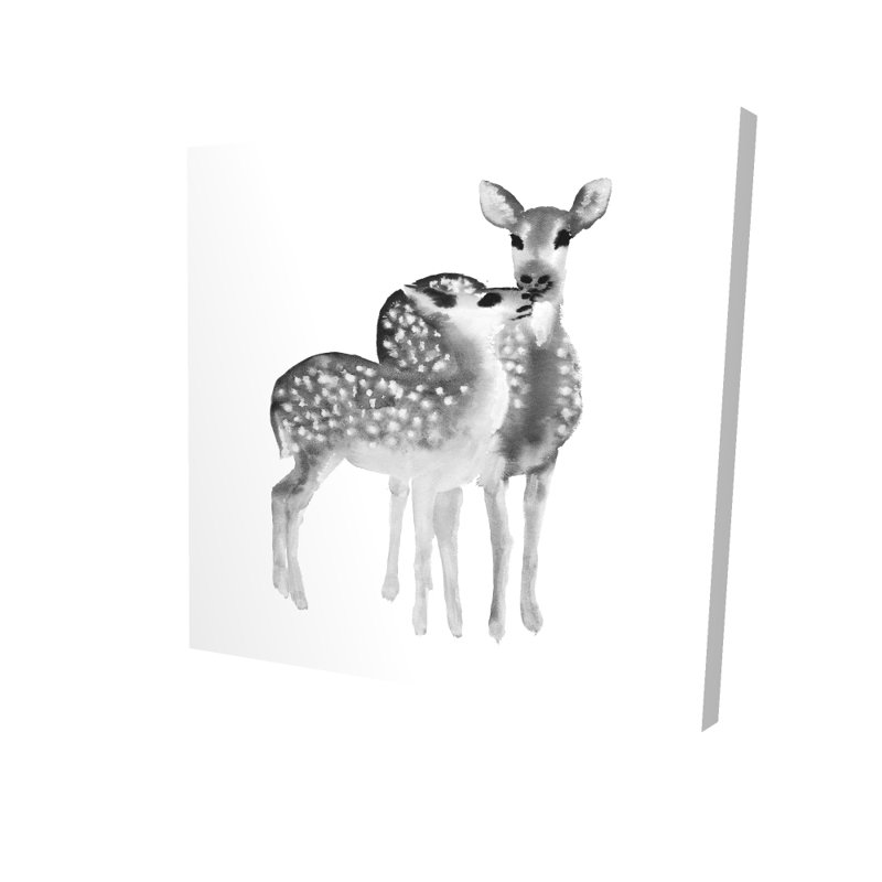 Fawns Love - Toile monochrome | Art animalier pour chambre à coucher