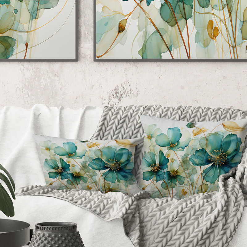 Coussin Teal Green croissance - Abstract Botanicals, H 18 po x l 18 po, Carré