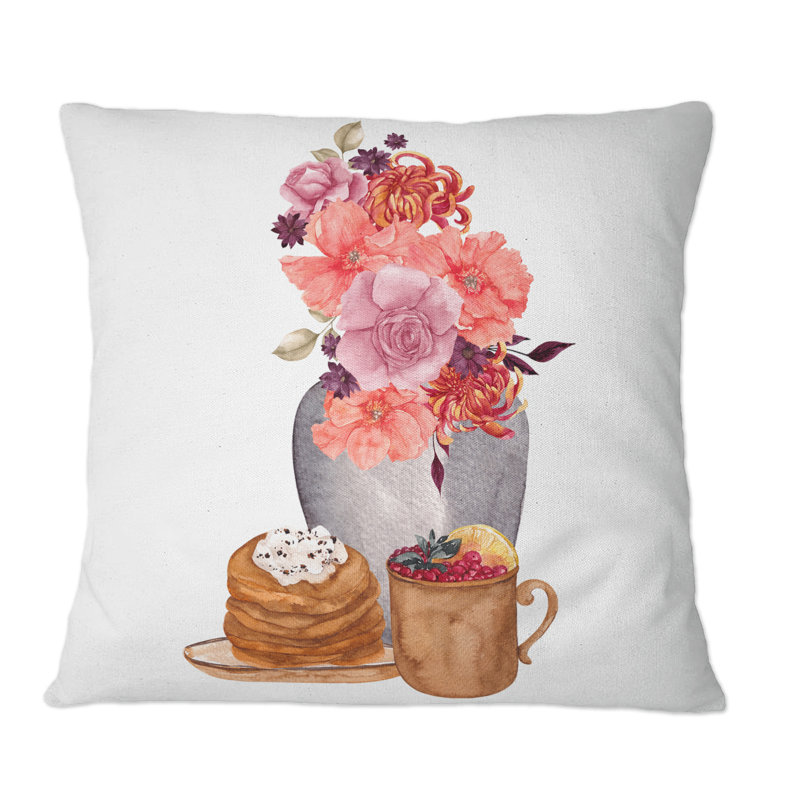 Composition d'automne avec tartes aux fruits et boissons chaudes - Coussin décoratif à imprimé décontracté, 16 po x 16 po