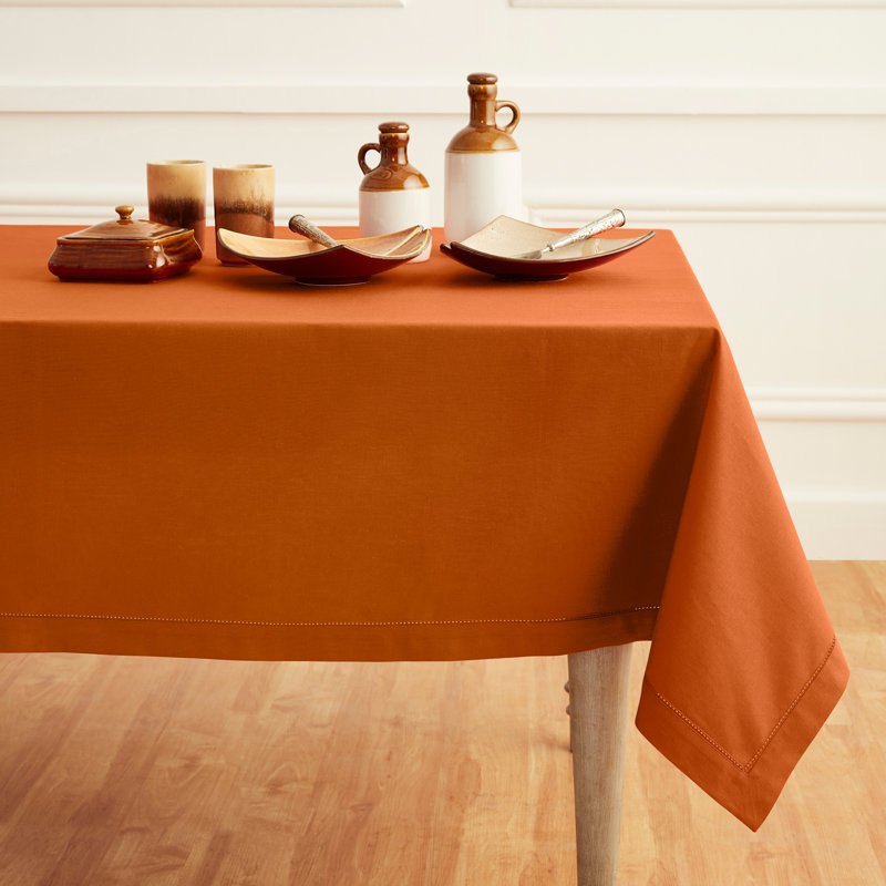 Cotton Linen Hemstitch Tablecloth, Cinnamon, 120" x 60"