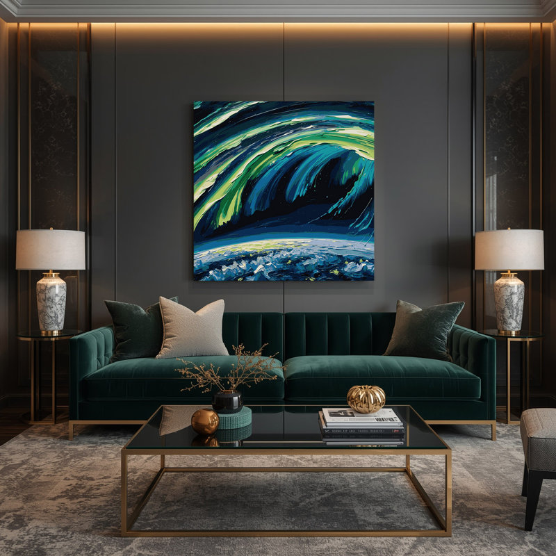 «Space Aurora Borealis from Space», art mural sur toile bleue, H 16 po x l 16 po