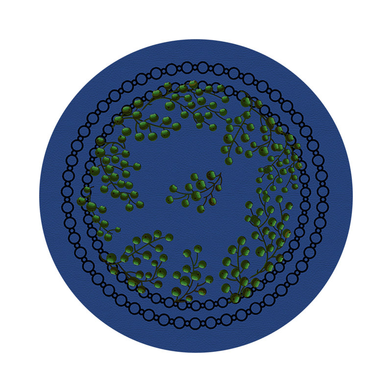 Christmas Berries Vegan Leather Round Pebble Placemat, Green Blue