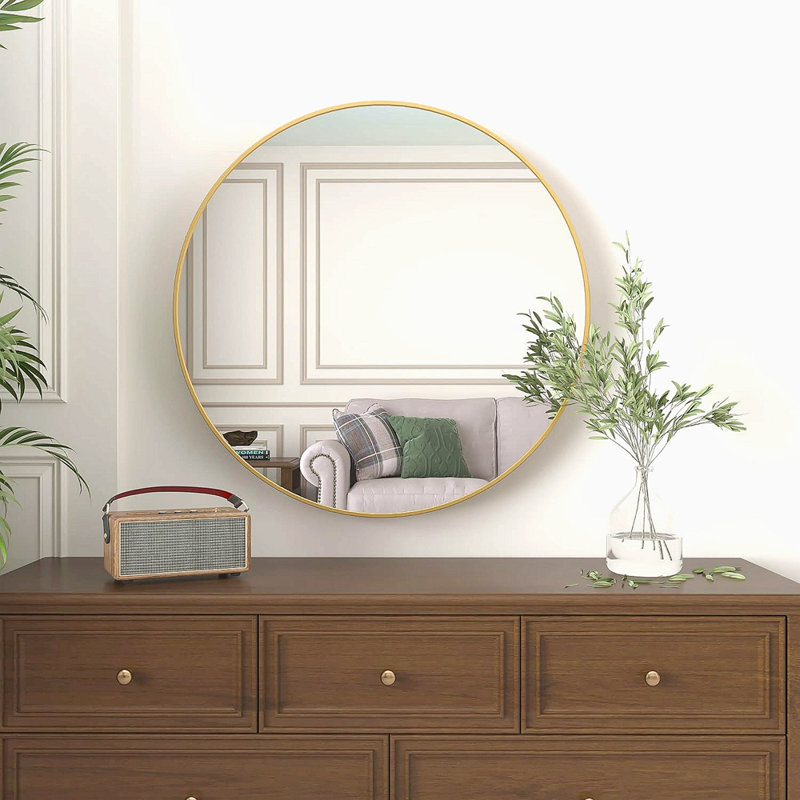 Miroir de salle de bain en métal, 32 po x 32 po, Doré, Rond