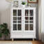 Buffet minimaliste blanc avec portes doubles en verre et tiroir-1841090722