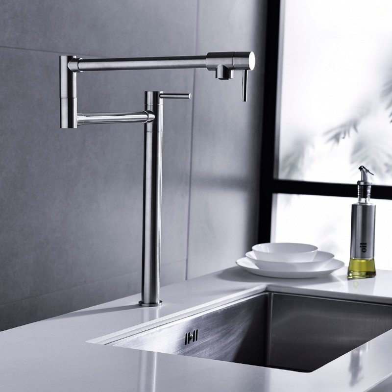 Robinet remplisseur de pot avec tige d'extension, Nickel brossé