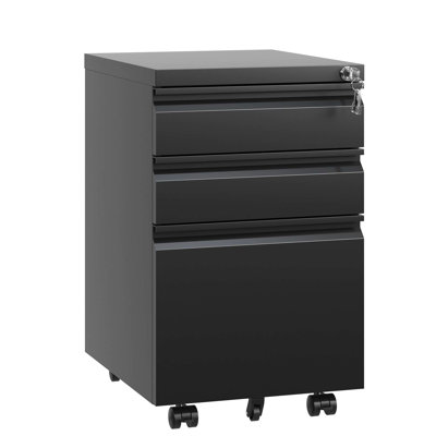 3 Drawer Metal Filing Cabinet For Office, Black, Fully Assembled, Secure Storage Solution, Space Saving Black File Cabinet, Lockable Office Supplies, Modern Design