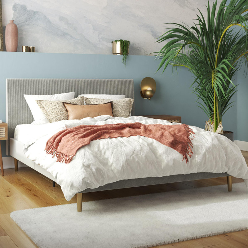 Daphne Upholstered Platform Bed, Light Gray Velvet, Full