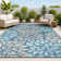 Hagy Modern Floral Textured Weave Navy/Aqua Indoor/Outdoor Rug