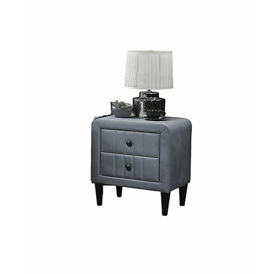 Élégante table de chevet en cuir de velours gris 1 pièce Table de chevet 2 tiroirs Mobilier de chambre à coucher Design tendance Pieds en verre trempé