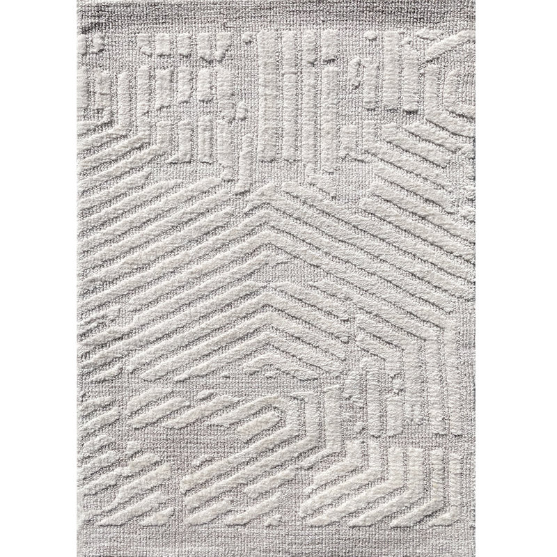 Tapis rectangulaire rayé en polyester touffeté à la main beige / ivoire / crème, Rectangle 2 pi x 3 pi
