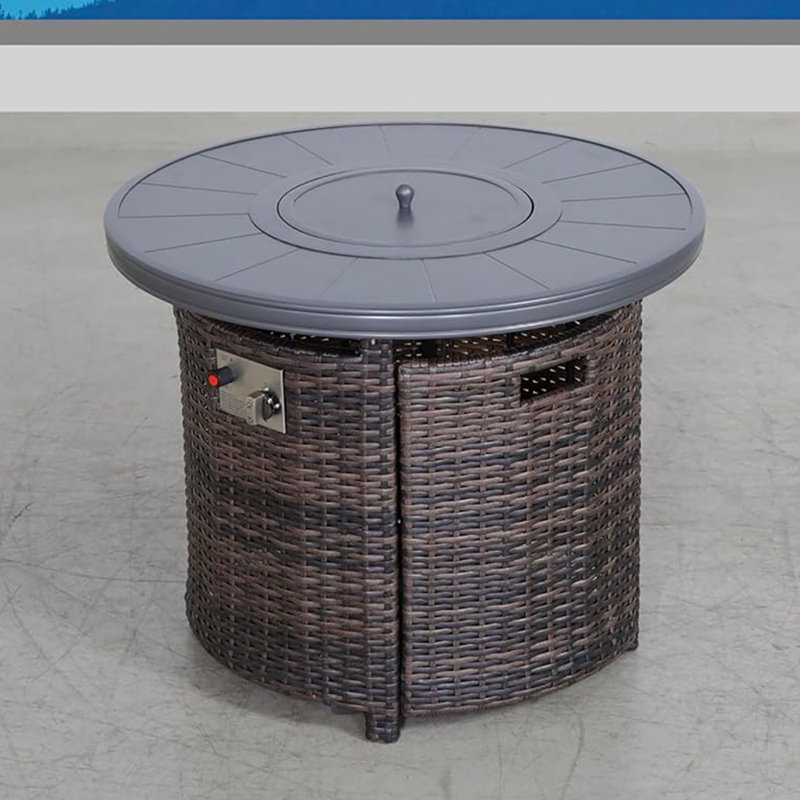 32" Round Fire Pit Table In Mixed Gray