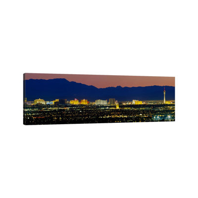 Aerial View of Buildings Lit Up at Dusk, Las Vegas, Nevada, USA 1 Piece Wrapped Canvas Panoramic Wall Art