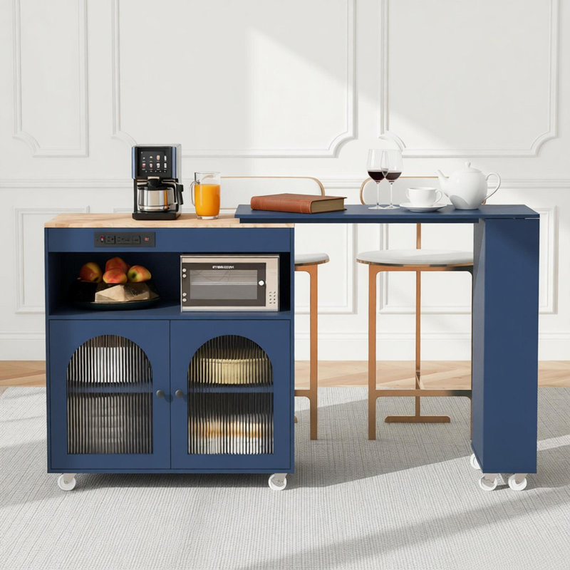 Versatile Rolling Kitchen Island with Multiple Features for Enhanced Cooking Experience, Navy Blue