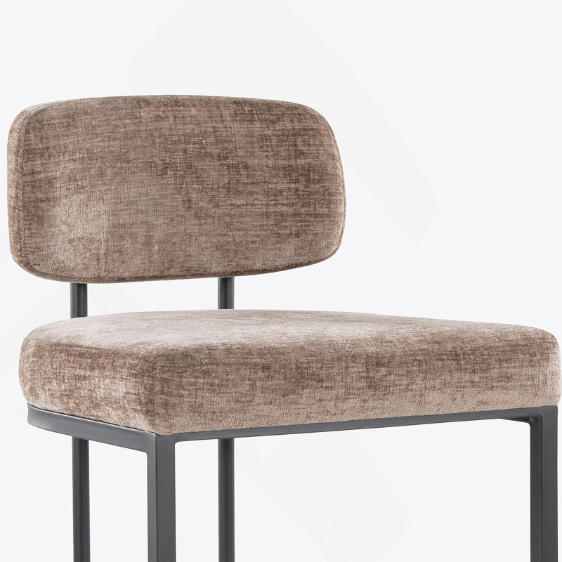 Tabouret de bar à hauteur fixe en métal noir et tissu brun - ensemble de 2, Siège brun / cadre noir