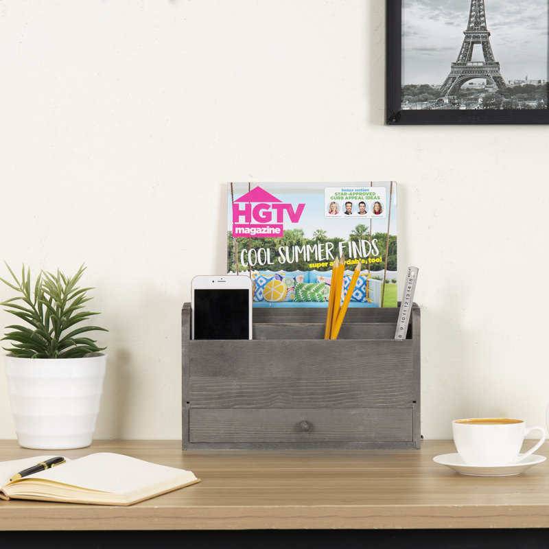 Solid Wood 5 Slot Desk Organiser
