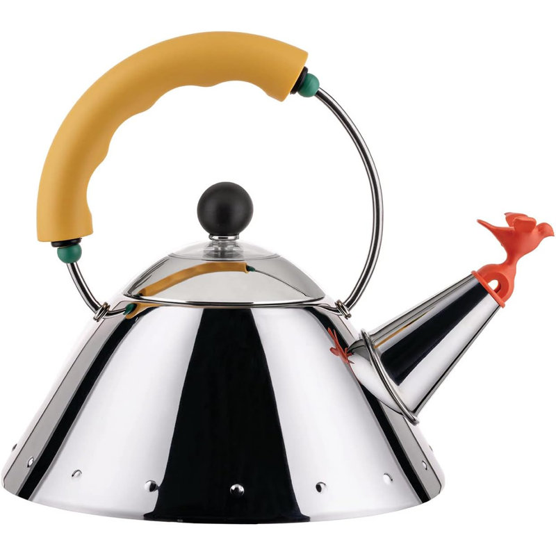 Alessi 9093/1Y Kettle with Magnetic Bottom Made of 18/10 Stainless Steel, Yellow, Yellow/Stainless Steel/Red
