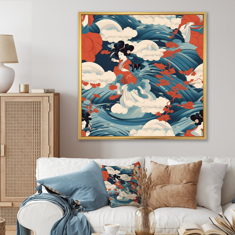 «Ukiyo Japanese Woman In Retro Waves - Japon Woman», reproduction d'art sur toile, H 24 po x l 24 po x P 1 po