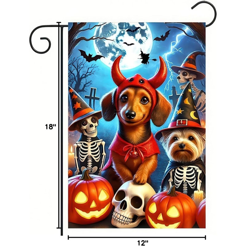 Drapeau de jardin d'Halloween Yorkshire Teckel 30 x 45 cm en polyester