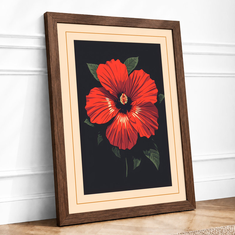 Scarlet Bloom Botanical - Print, A2 - 59.4 x 42.0 cm, Walnut
