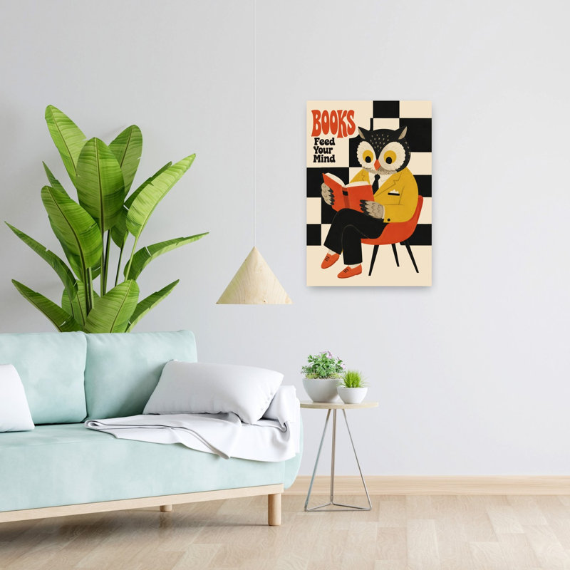 «Wise Owl», impression d'art rétro moderne rétro sur bois forêt de chouettes, H 24 po x l 16 po