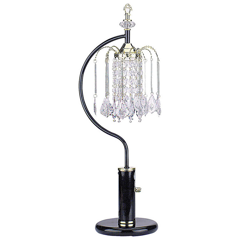 Lampe de table haute 27 po en métal avec finition noire, conception de lustre en cristal