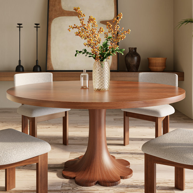 Table de salle à manger ronde en bois massif de forme florale durable et robuste pour 4 à 8 personnes
