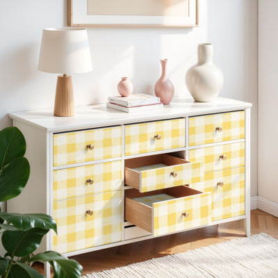 Peel and Stick Wallpaper Contact Paper Lemon yellow gingham check Seamless spring summer Self Adhesive and Removable 17.7in x 118in(45x300cm)