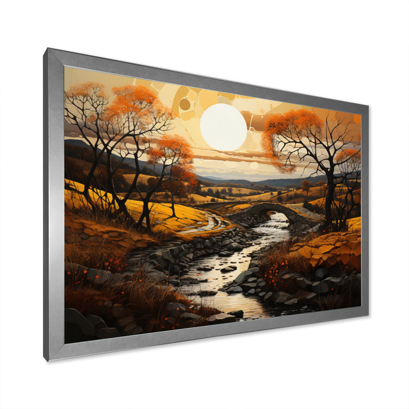 «Countryside the Old Bridge IV», reproduction sur toile, H 24 po x l 32 po x P 1 po, Cadre photo argenté