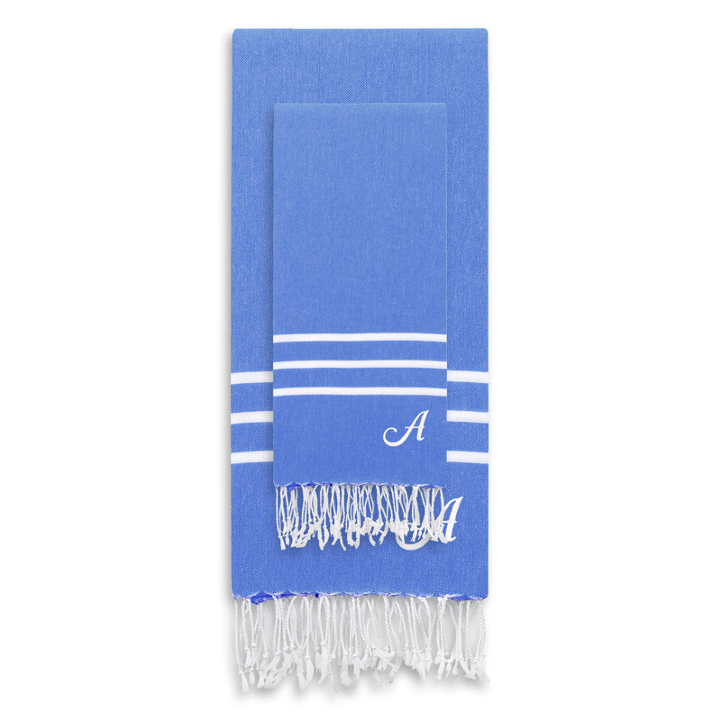 Ensemble de serviettes en coton turc 2 pièces Alara, A, Bleu royal