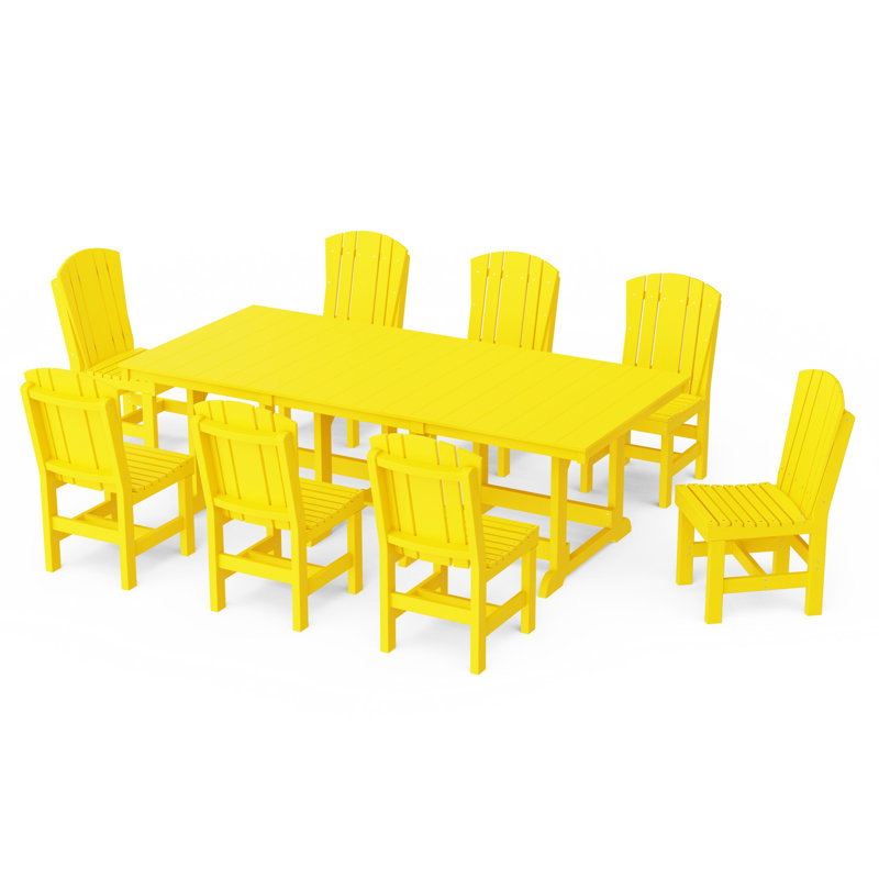 Heritage 9-Piece Side Chair Rectangular Dining Set, Lemon Yellow