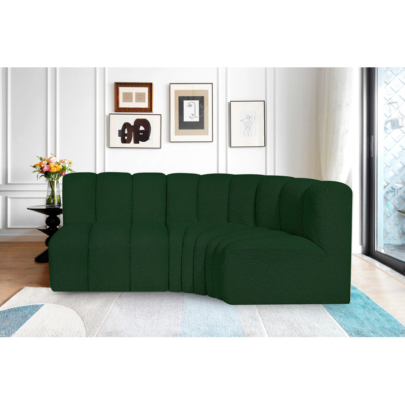 Holdren Upholstered Curved Sectional Reversible, Green Boucle Fabric