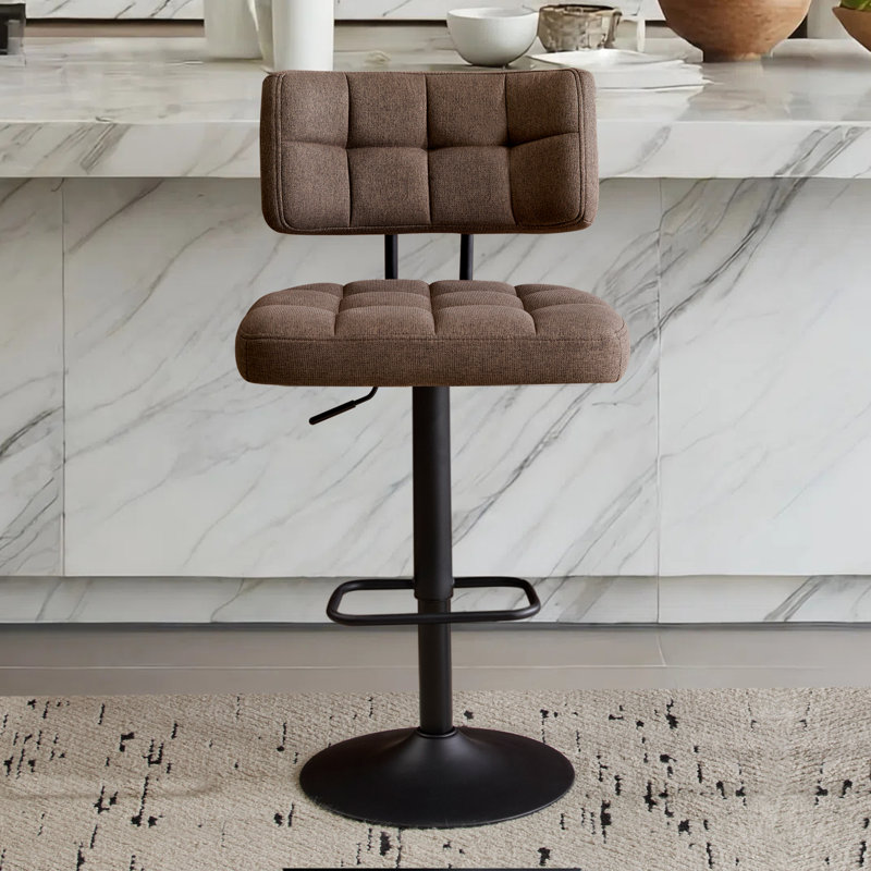  Swivel Adjustable Height Bar Stool ,Counter Height Bar Stools Set of 2, Fabric Upholstered Counter Barstools with Backrest for Kitchen Island, Home Bar,Brown