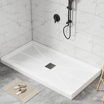 48/60"W x 32/36"D Multiple Sizes Single Threshold SMC Shower Pan Base with Drain Assembly, Non-Slip