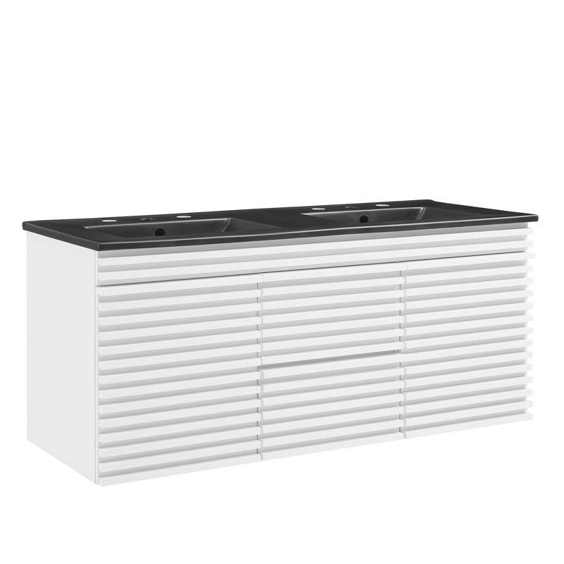 Modway Render 48" Wall-Mount Bathroom Vanity, Black, White
