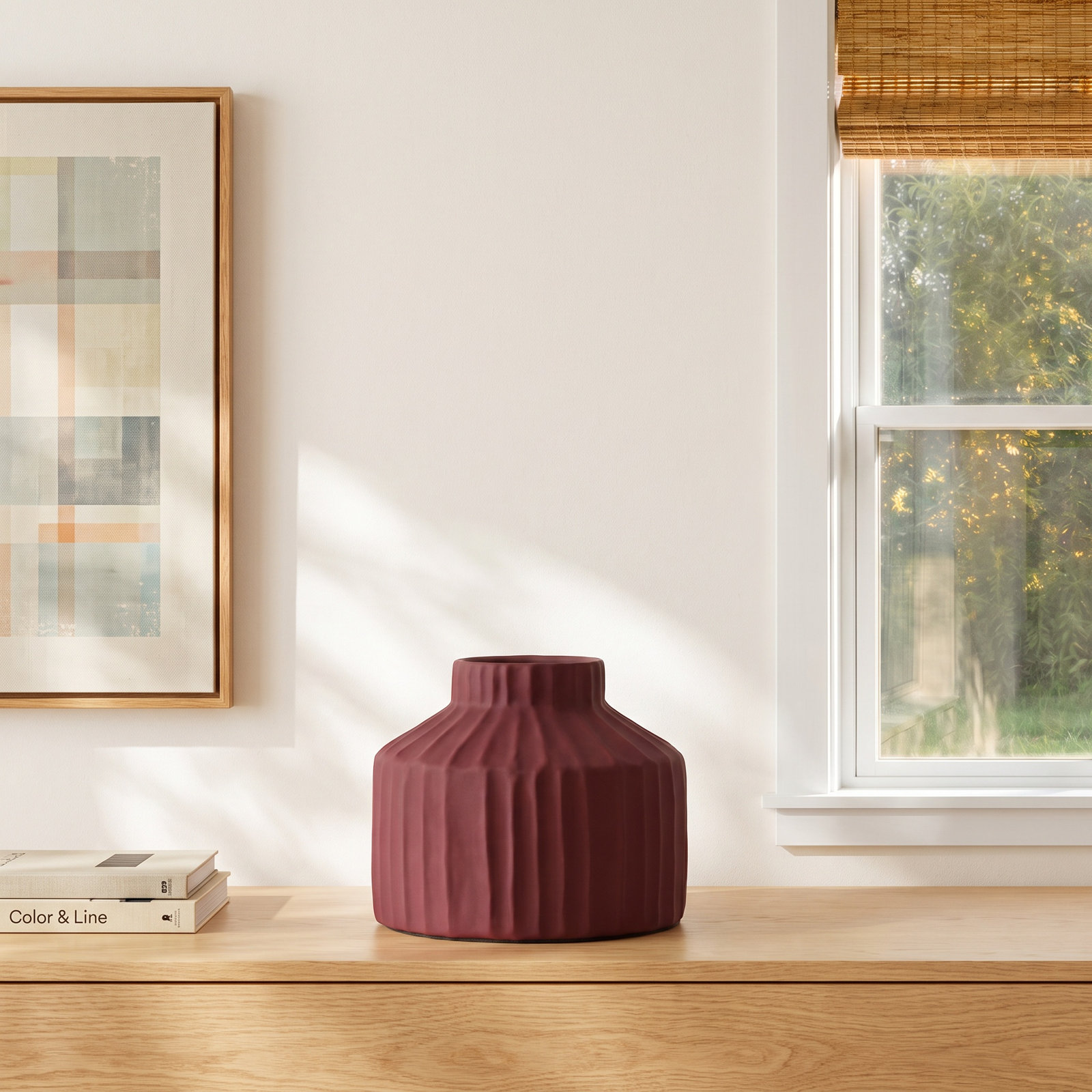 Aviva Handmade Ceramic Table Vase, 5.51" H x 6.3" W x 6.3" D, Red