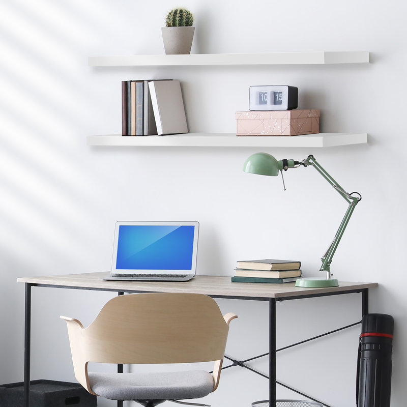  Ensemble de 2 tablettes flottantes de 35 po de long avec fixation invisible - blanc, Blanc, 1.5” H x 35'' L x 9'' W