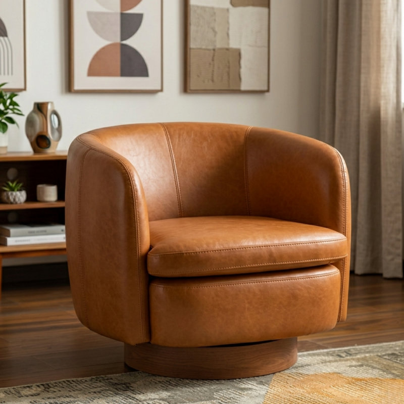Fauteuil demi-tonneau pivotant de 35 po de largeur, Brun