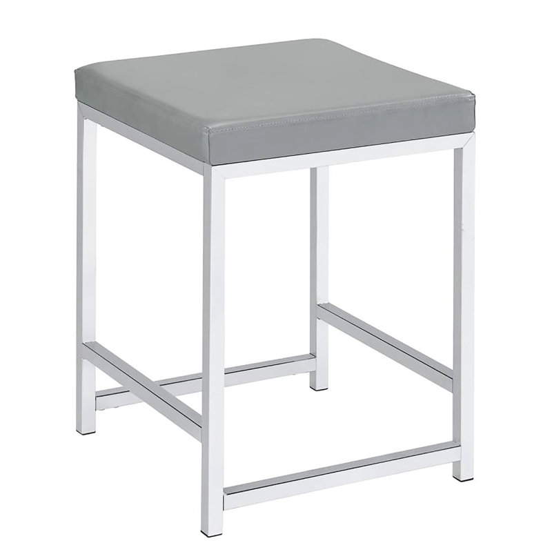 Tabouret de coiffeuse gris contemporain avec coussin carré en similicuir et entretien facile, Gris clair