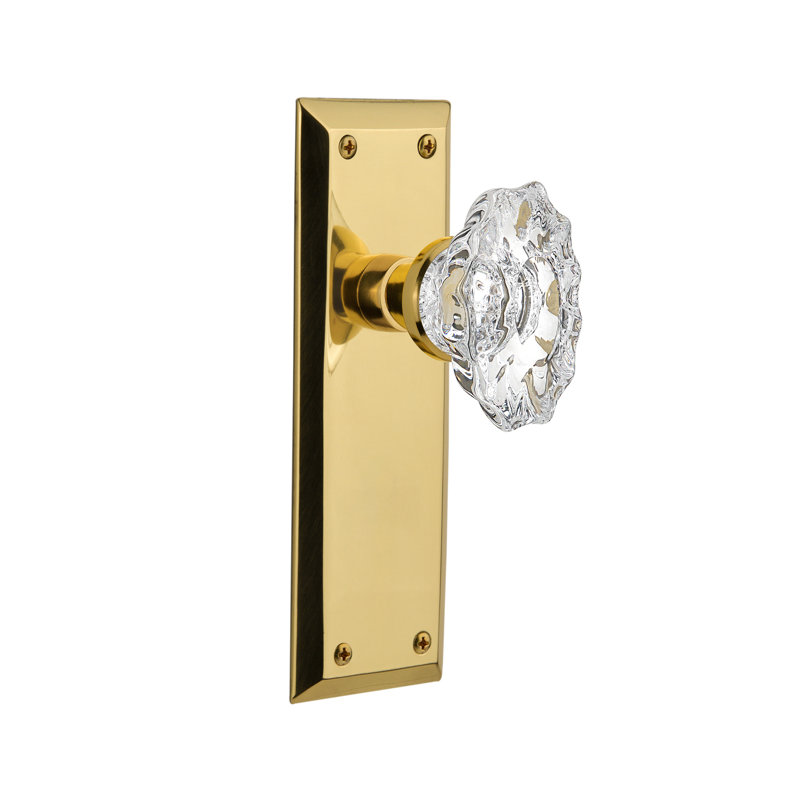 New York Plate with Chateau Door Knob, Unlacquered Brass