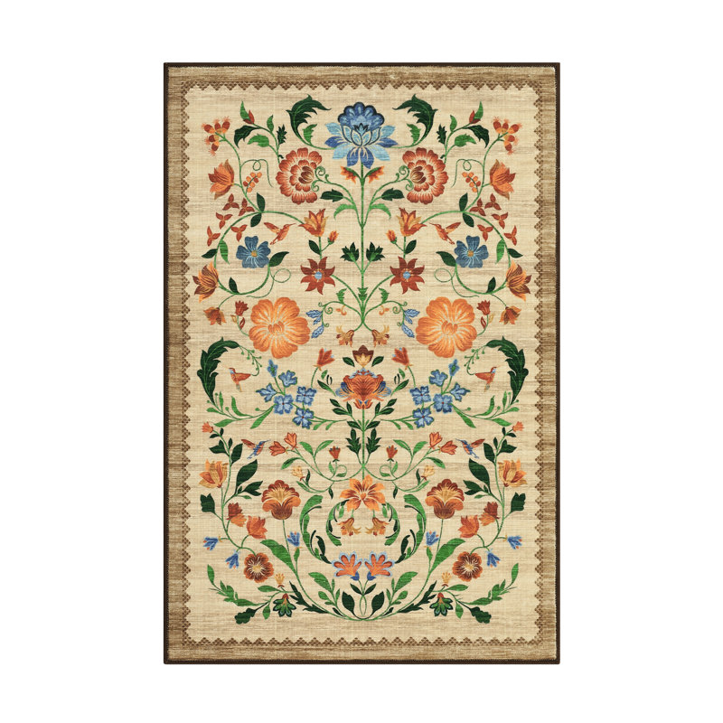 Washable Rugs for Living Room, Non Slip Floral Area Rug, Low Pile Foldable Soft Carpet, Stain Resistant Farmhouse Floor Mats for Bedroom, Dining Room, Nursery, Playroom