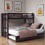 Lit superposé simple au-dessus de simple avec lit inférieur convertible et lit gigogne escamotable-408724038