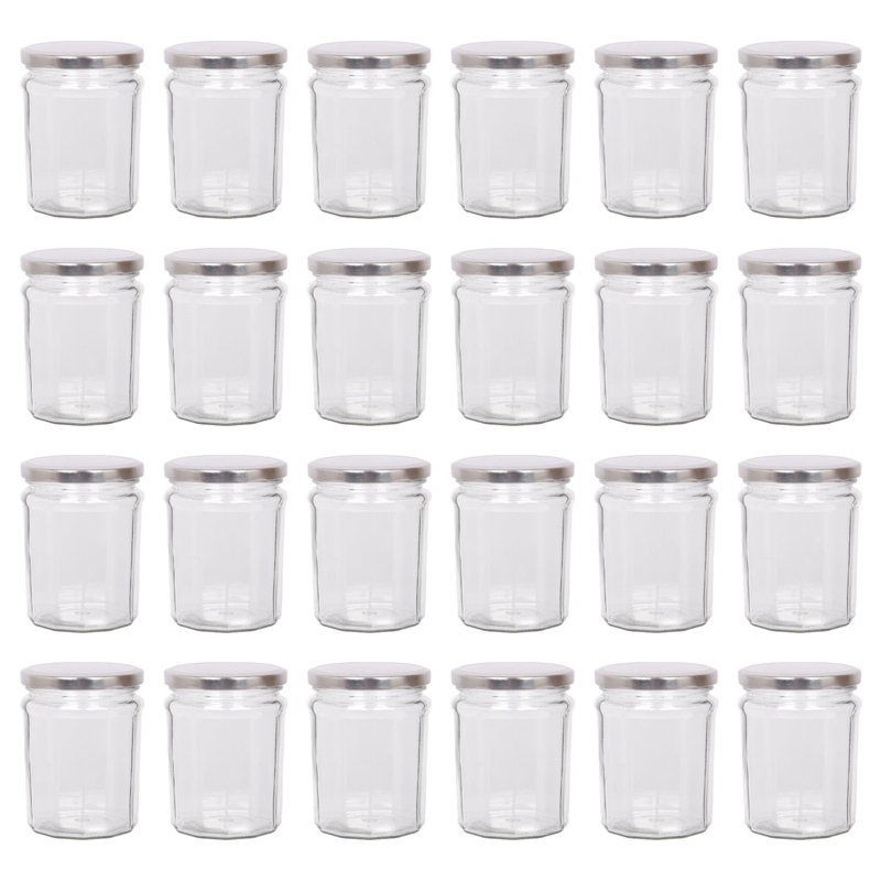 Argon Tableware Glass Jam Jars with Lids, 380ml, Silver