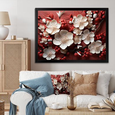 Orchidées blanches et rouges IV - Art mural floral abstrait