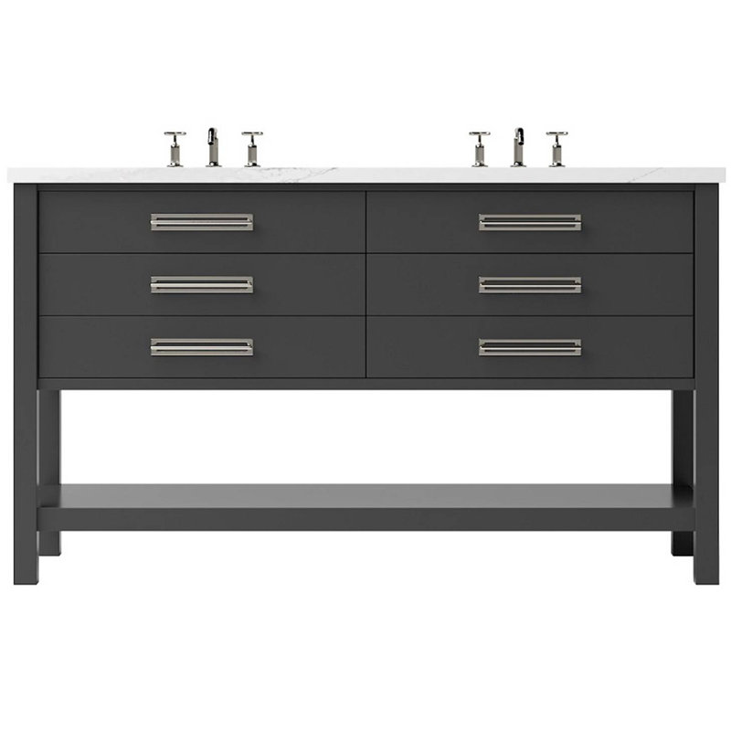 Meuble-lavabo double tiroir Kiawah, Noir cassé, Nickel satiné, 72"