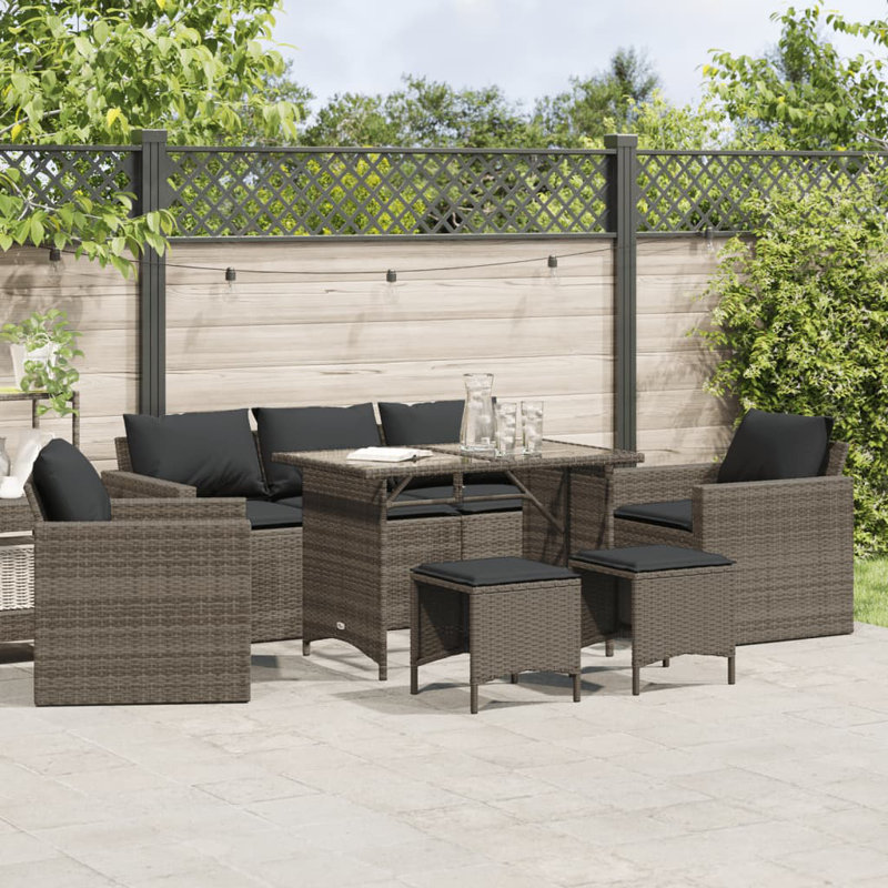 Ensemble de canapé de patio avec coussins 6 pièces Ebern Designs, Noir, noir, noir, noir, Gris foncé