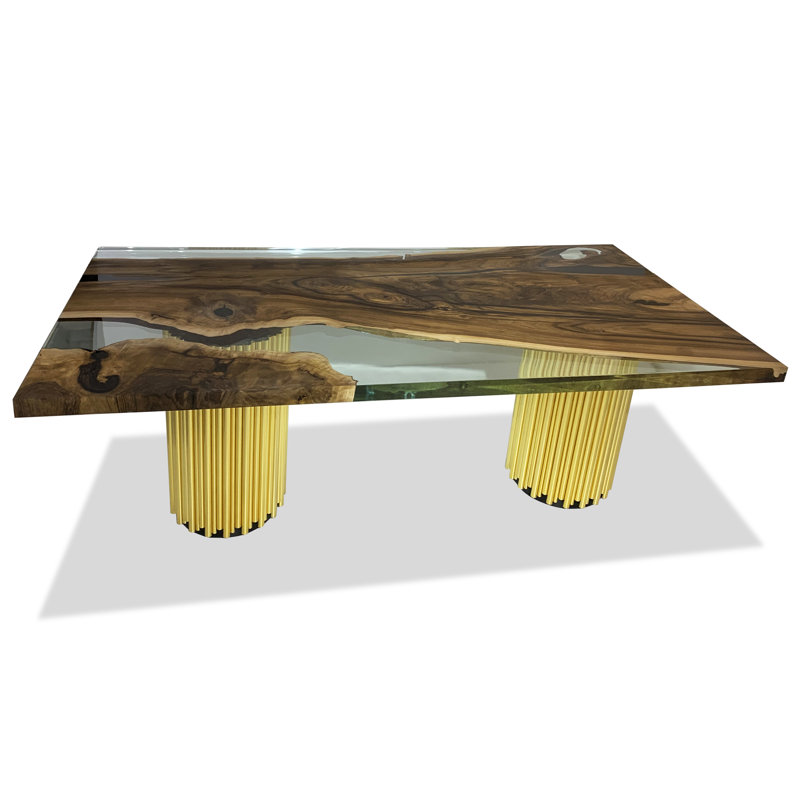 Walnut Metal Base Dining Table, Black/Gold, H75 x L275 x W122cm